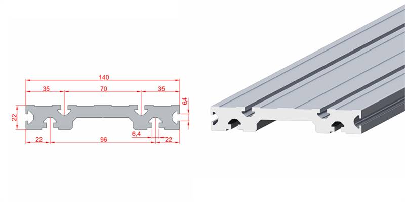 Doğuş Kalıp 22x140 Yüzey Kaplama Profili - üretici ürün görseli ve teknik çizim