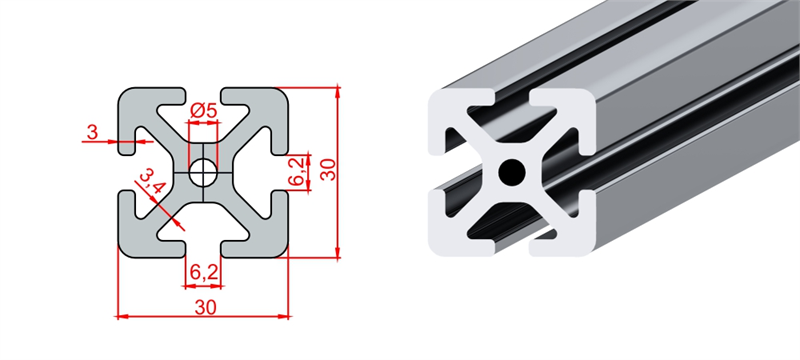 Doğuş Kalıp 30x30 Ağır Sigma Profil Özel Seri - üretici ürün görseli ve teknik çizim