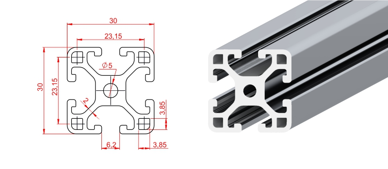 Doğuş Kalıp 30x30 Light Sigma Profil Özel Seri - üretici ürün görseli ve teknik çizim