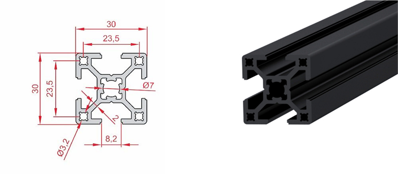Doğuş Kalıp 30x30 Sigma Profil Siyah Eloksallı - üretici ürün görseli ve teknik çizim