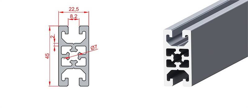 Doğuş Kalıp 22,5X45 Panel Profili (K08) - üretici ürün görseli ve teknik çizim