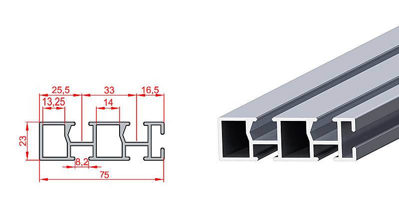 Doğuş Kalıp 23x75 Konveyör Profili - üretici ürün görseli ve teknik çizim