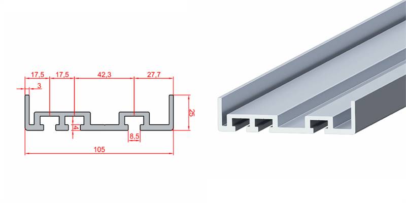 Doğuş Kalıp 25x105 Konveyör Profili - üretici ürün görseli ve teknik çizim