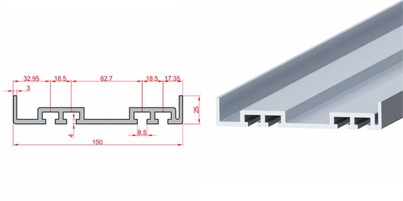 Doğuş Kalıp 25x150 Konveyör Profili - üretici ürün görseli ve teknik çizim